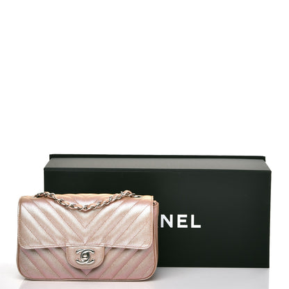 Chanel Iridescent Caviar Chevron Quilted Mini Rectangular Flap Light Gold 8 of 8