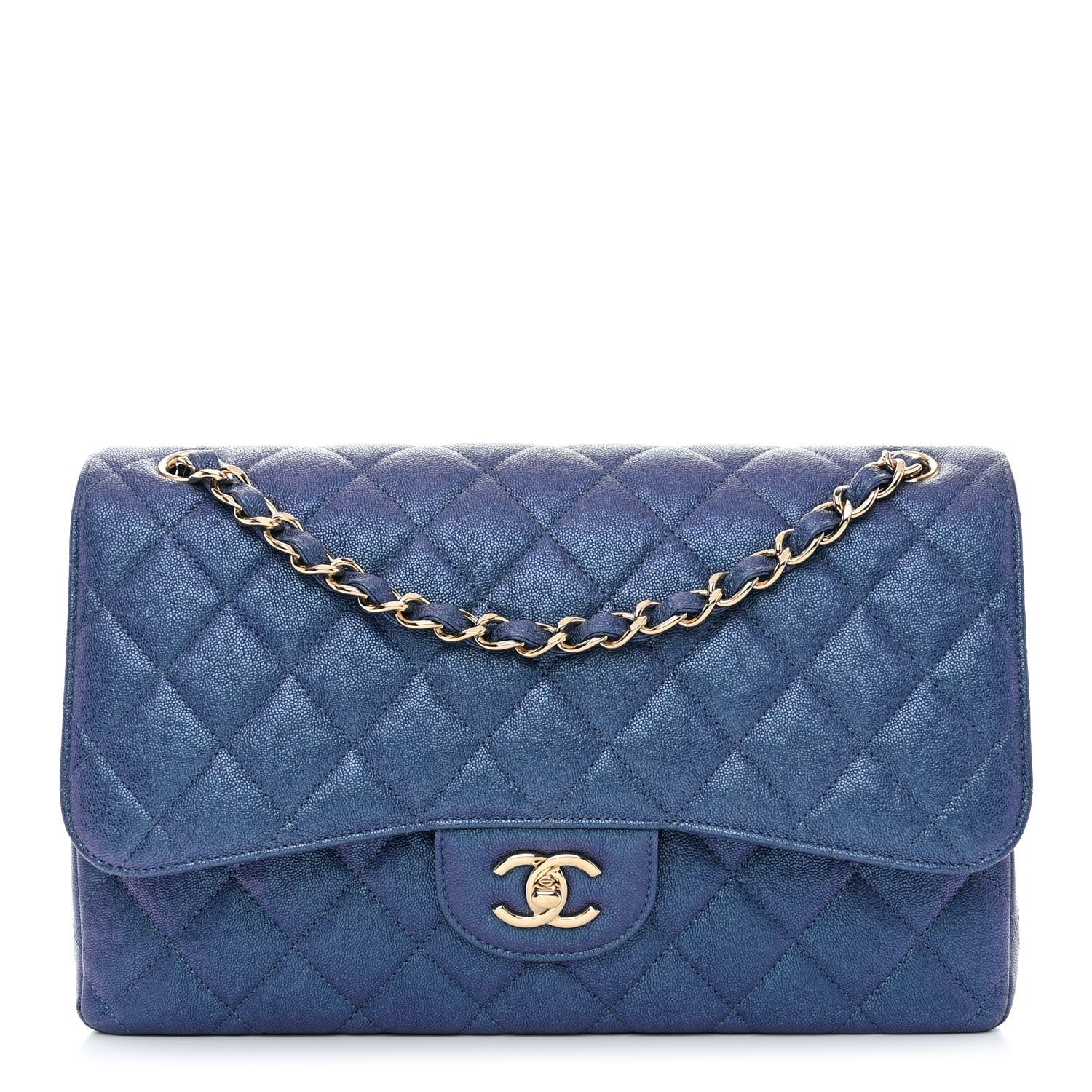 Chanel Iridescent Caviar Quilted Jumbo Double Flap Dark Blue 1 of 11