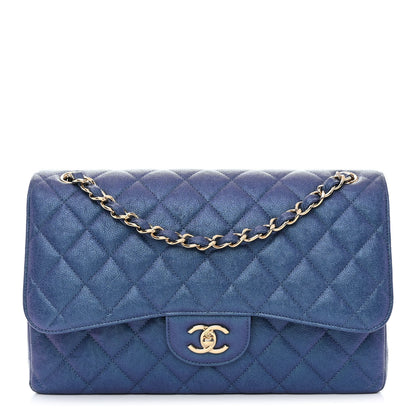 Chanel Iridescent Caviar Quilted Jumbo Double Flap Dark Blue 1 of 11