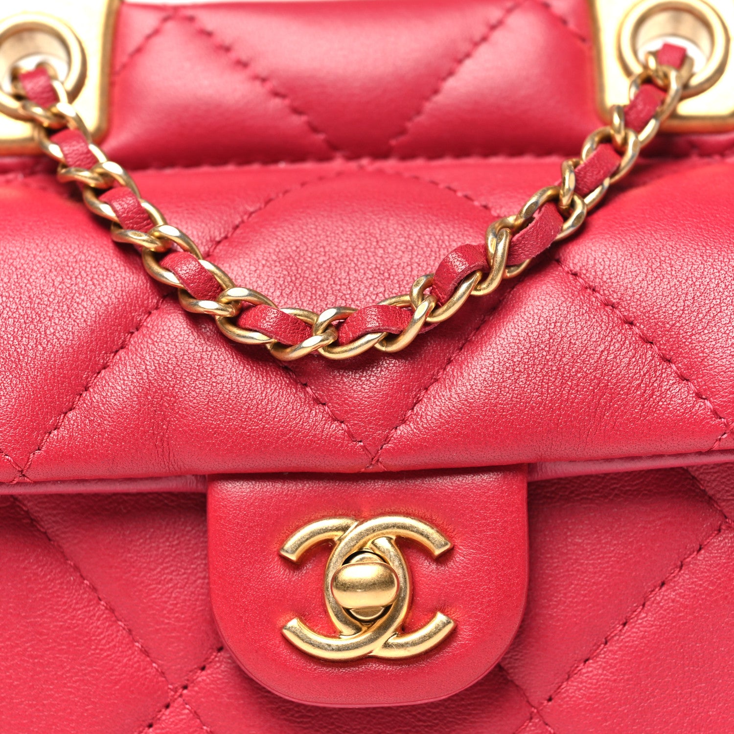 Chanel Calfskin Quilted Lady Handle Flap Card Holder With Chain Dark Pink 9 of 12