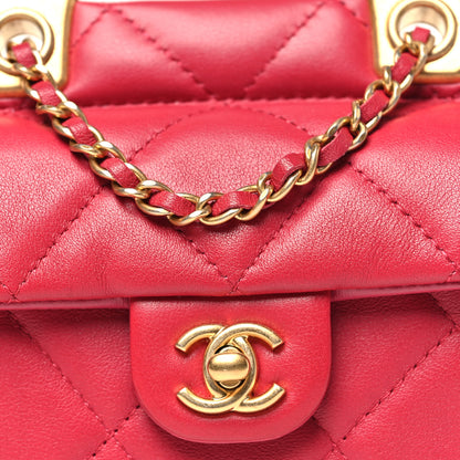 Chanel Calfskin Quilted Lady Handle Flap Card Holder With Chain Dark Pink 9 of 12