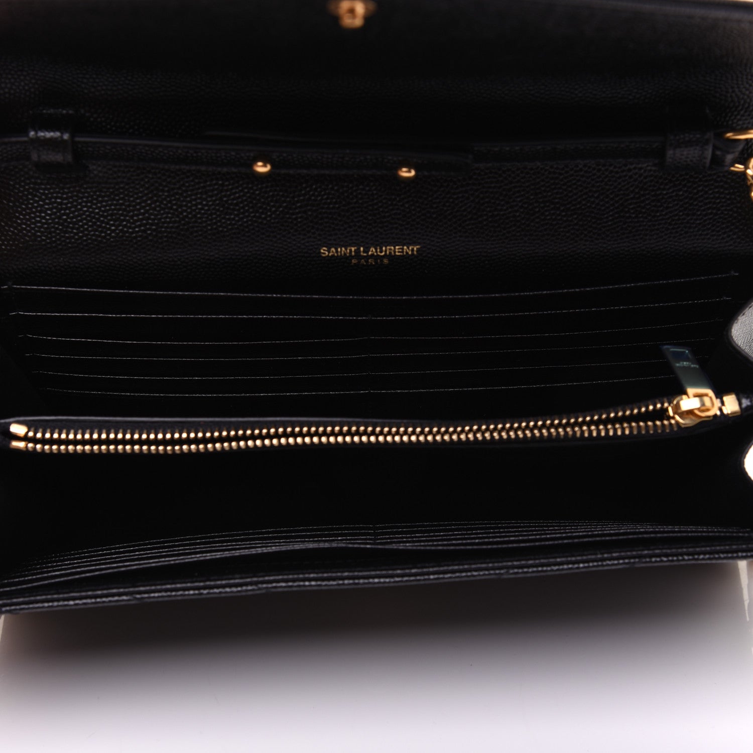 Saint Laurent Grain De Poudre Matelasse Chevron Monogram Chain Wallet Black 5 of 11