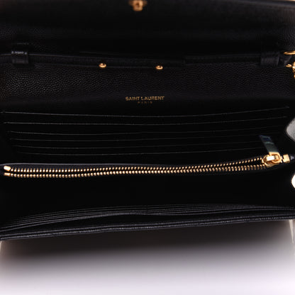 Saint Laurent Grain De Poudre Matelasse Chevron Monogram Chain Wallet Black 5 of 11