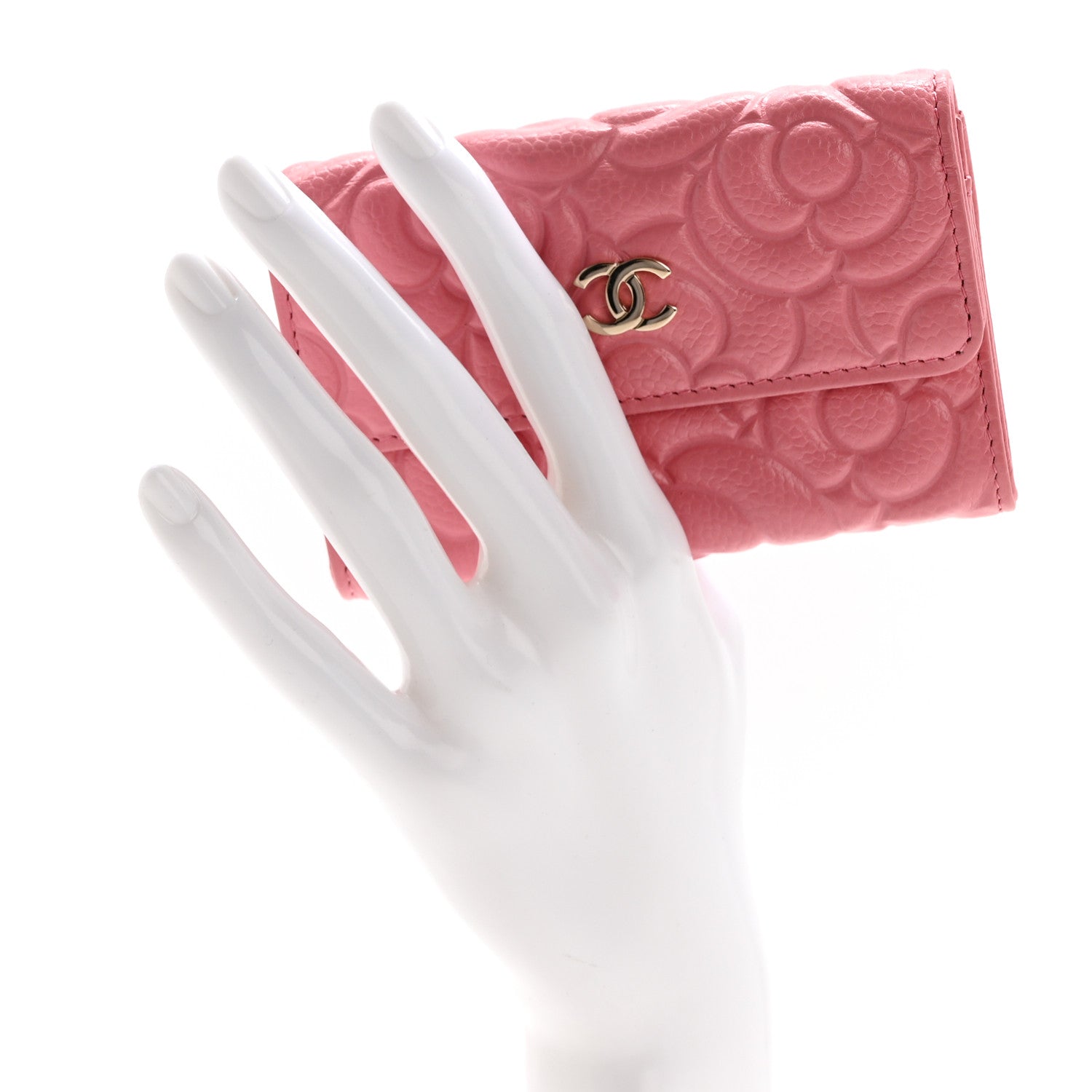 Chanel Caviar Camellia Embossed Card Holder Wallet Pink 2 of 9