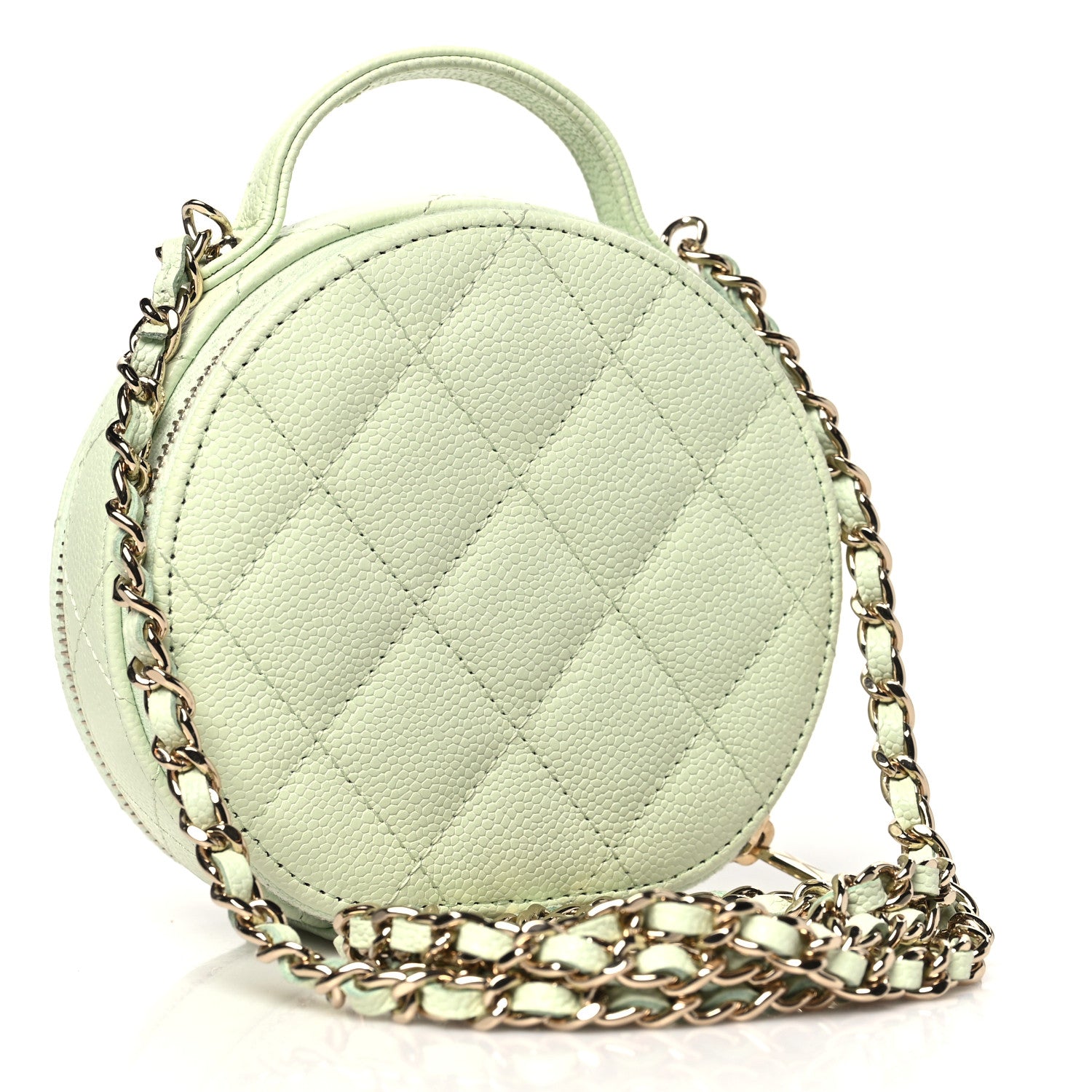 Chanel Caviar Quilted Round Handle With Care Vanity With Chain Light Green 3 of 10
