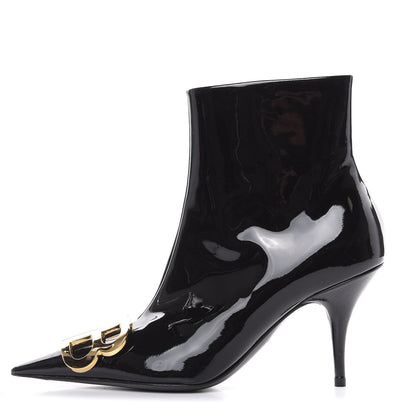 Balenciaga Patent BB Pointy Toe Ankle Booties 35 Black 1 of 8