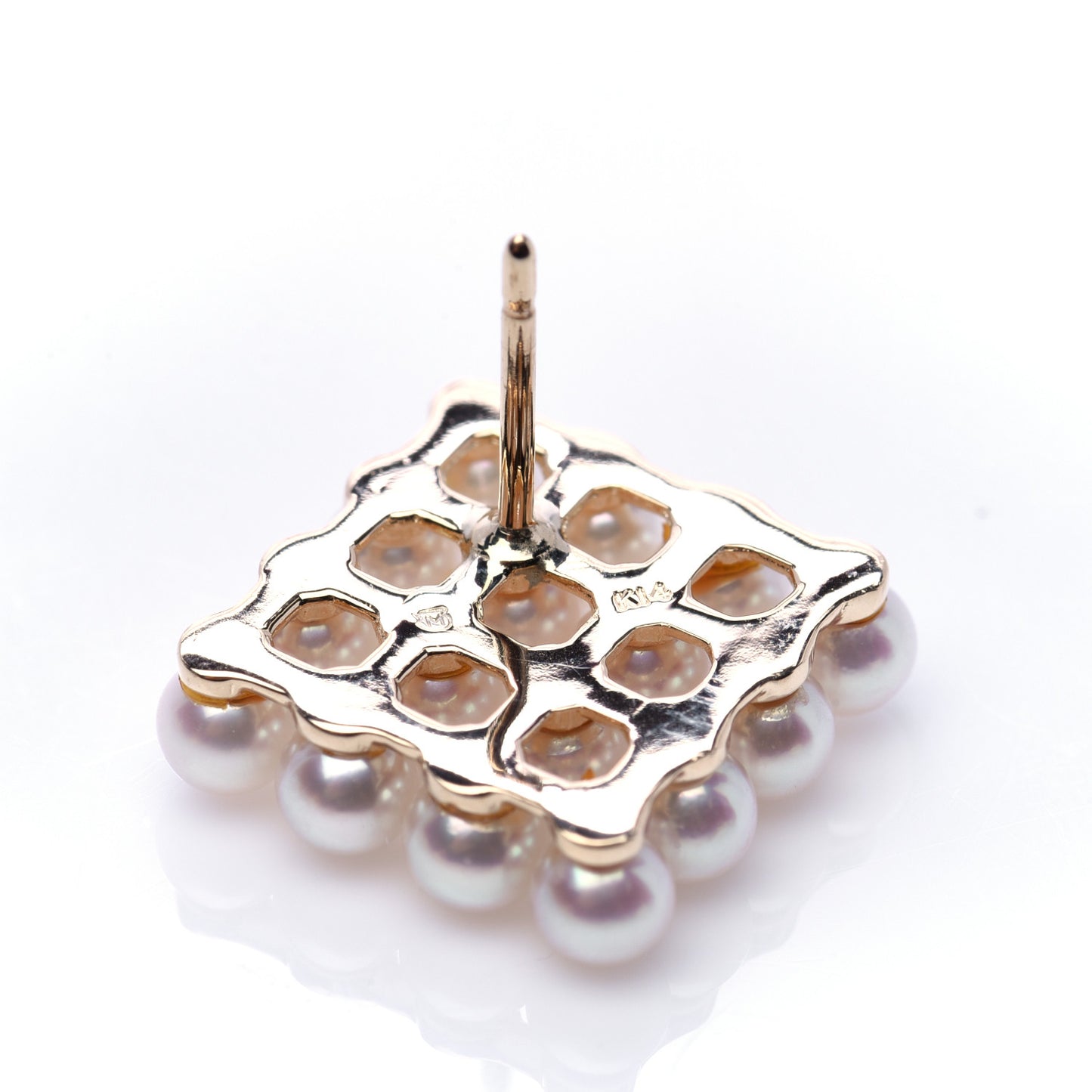 14K Yellow Gold Akoya Pearl 3.7mm Square Earrings