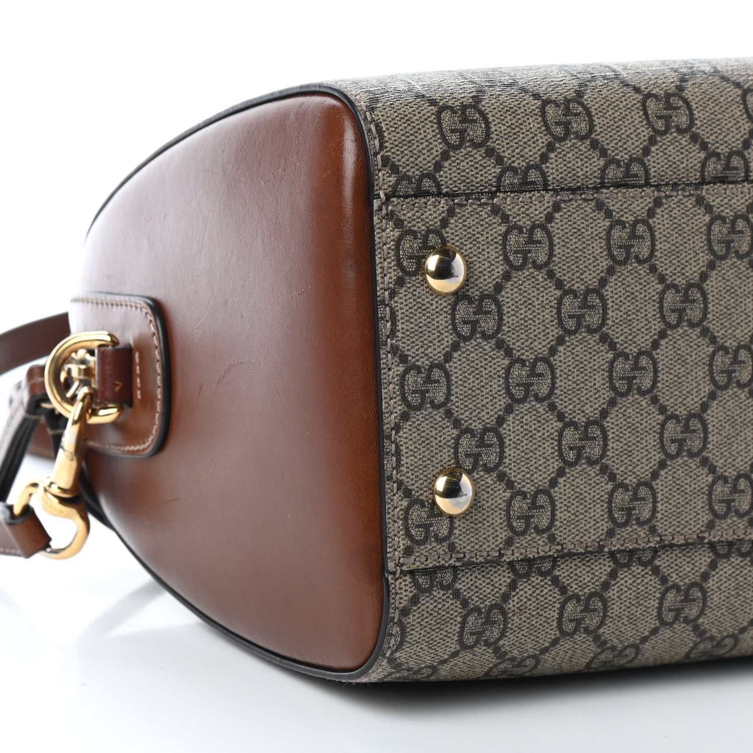 Gucci GG Supreme Monogram Cuoio Toscano Small Boston Beige Ebony Cuir 7 of 10