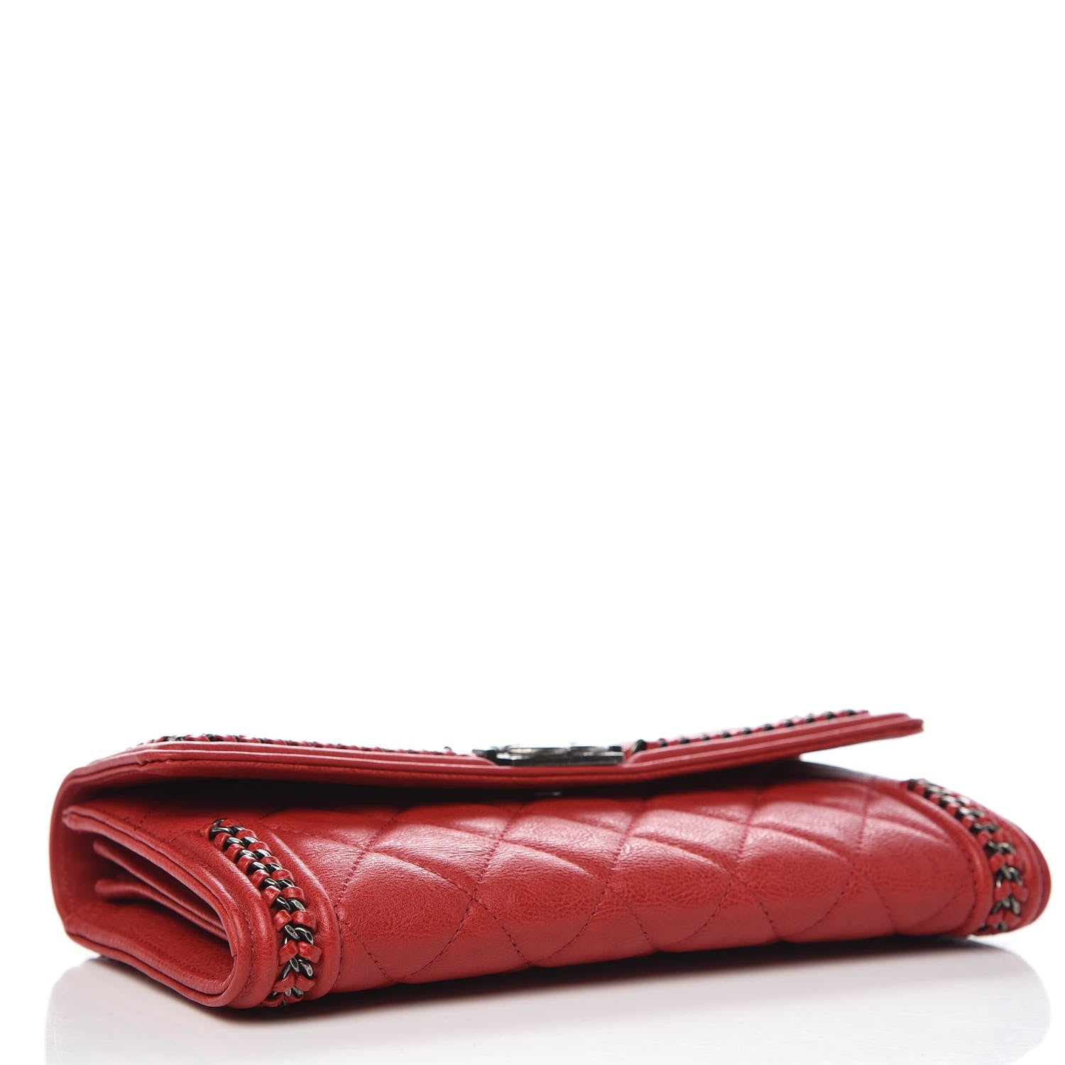 Chanel Calfskin Quilted Boy Chain Around Flap Wallet Red 4 of 8