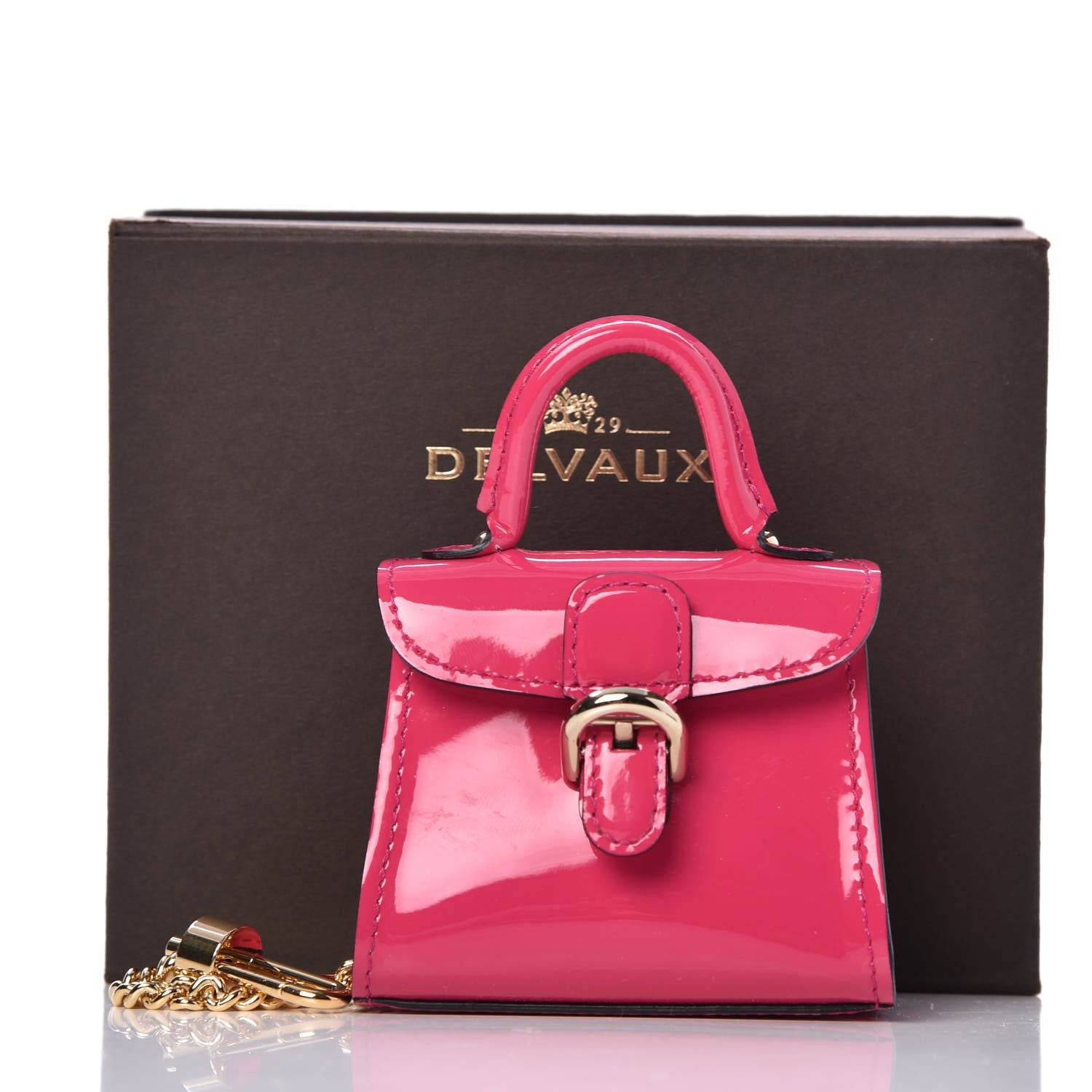 Delvaux Patent Calfskin Mini Brillant Bag Charm Fuchsia 7 of 7