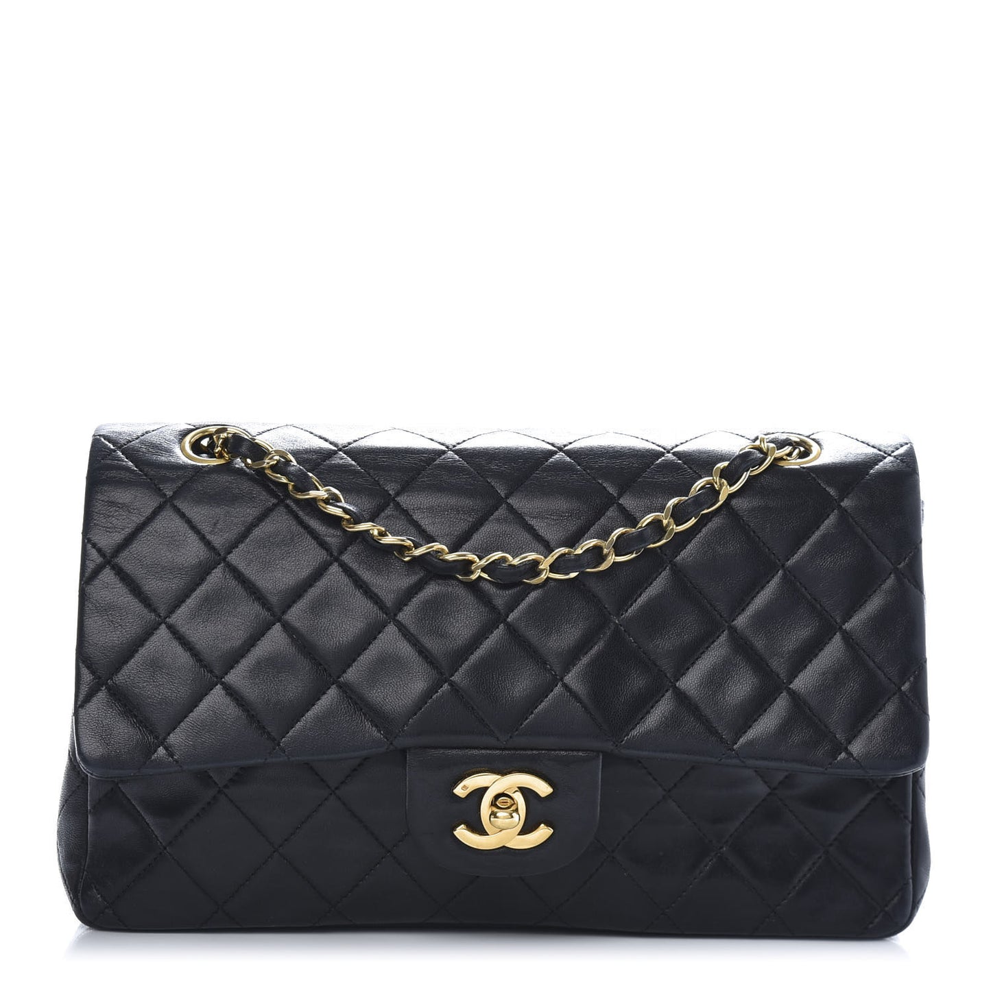 Lambskin Quilted Medium Double Flap Black