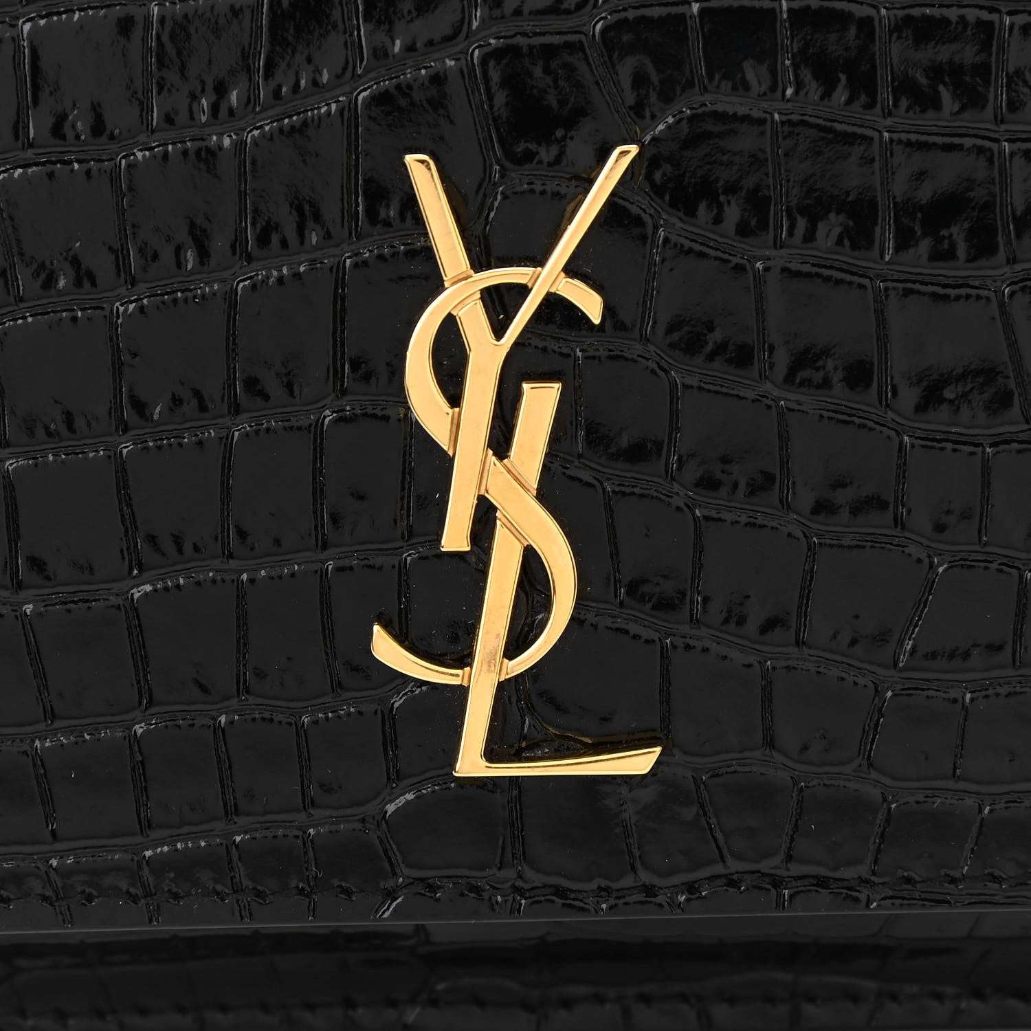 Saint Laurent Crocodile Embossed Monogram Phone Holder Crossbody Black 7 of 9