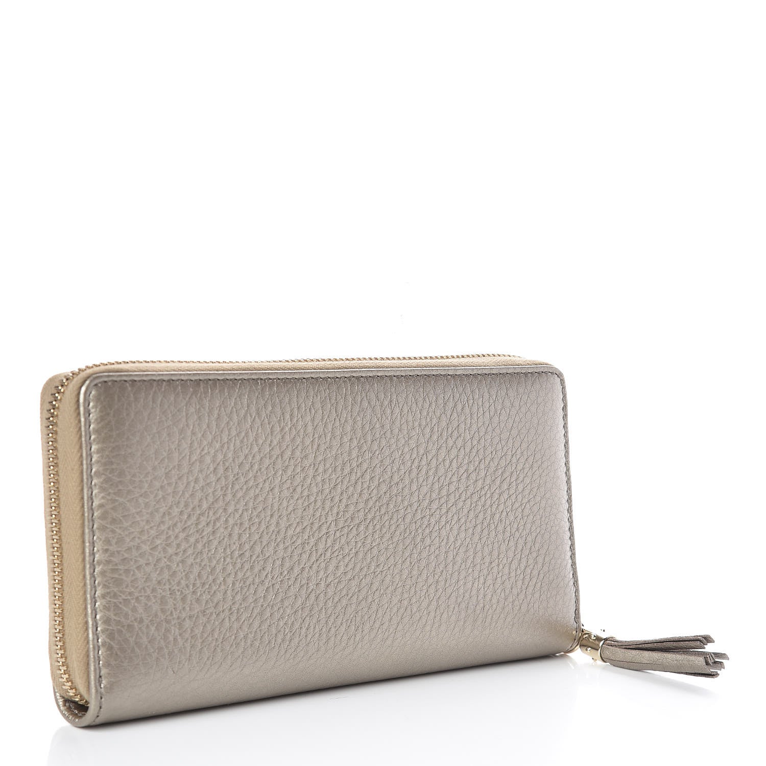 Gucci Metallic Pebbled Calfskin Soho Zip Around Wallet Golden Beige 3 of 8