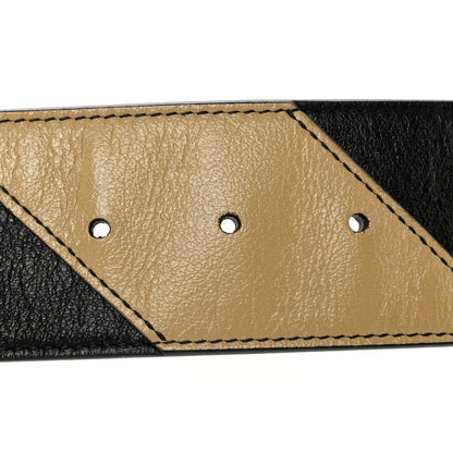 Gucci Calfskin Striped Textured Double G 50mm Belt 80 32 Black Beige 3 of 6