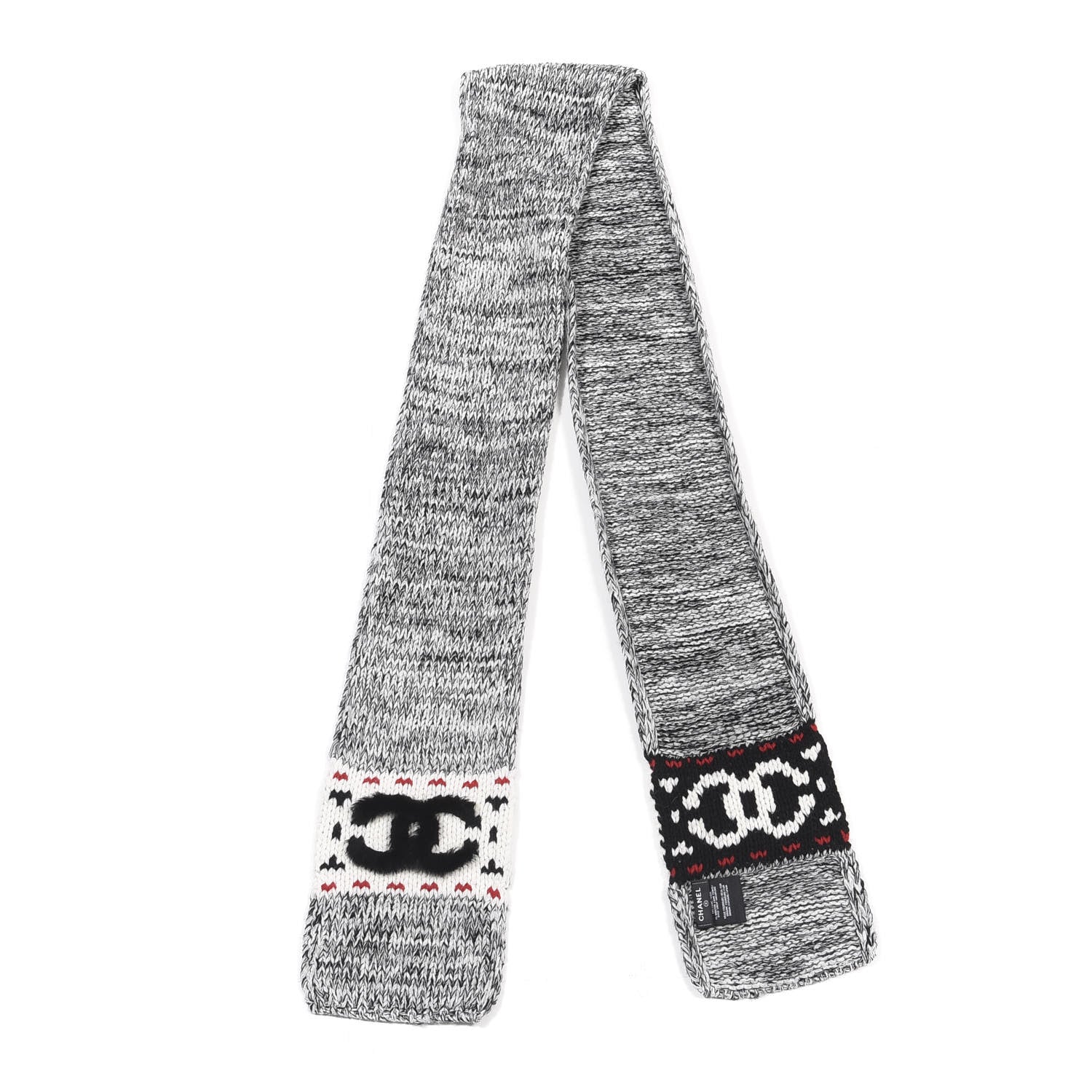Chanel Wool Shearling CC Scarf Grey Black White 4 of 4