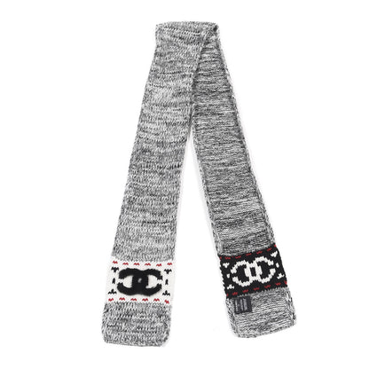 Chanel Wool Shearling CC Scarf Grey Black White 4 of 4