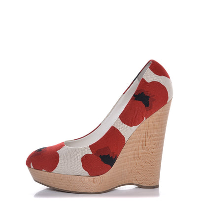 Saint Laurent Canvas Printed Maryna 105 Wedges 40 Blanc Poppy 1 of 12