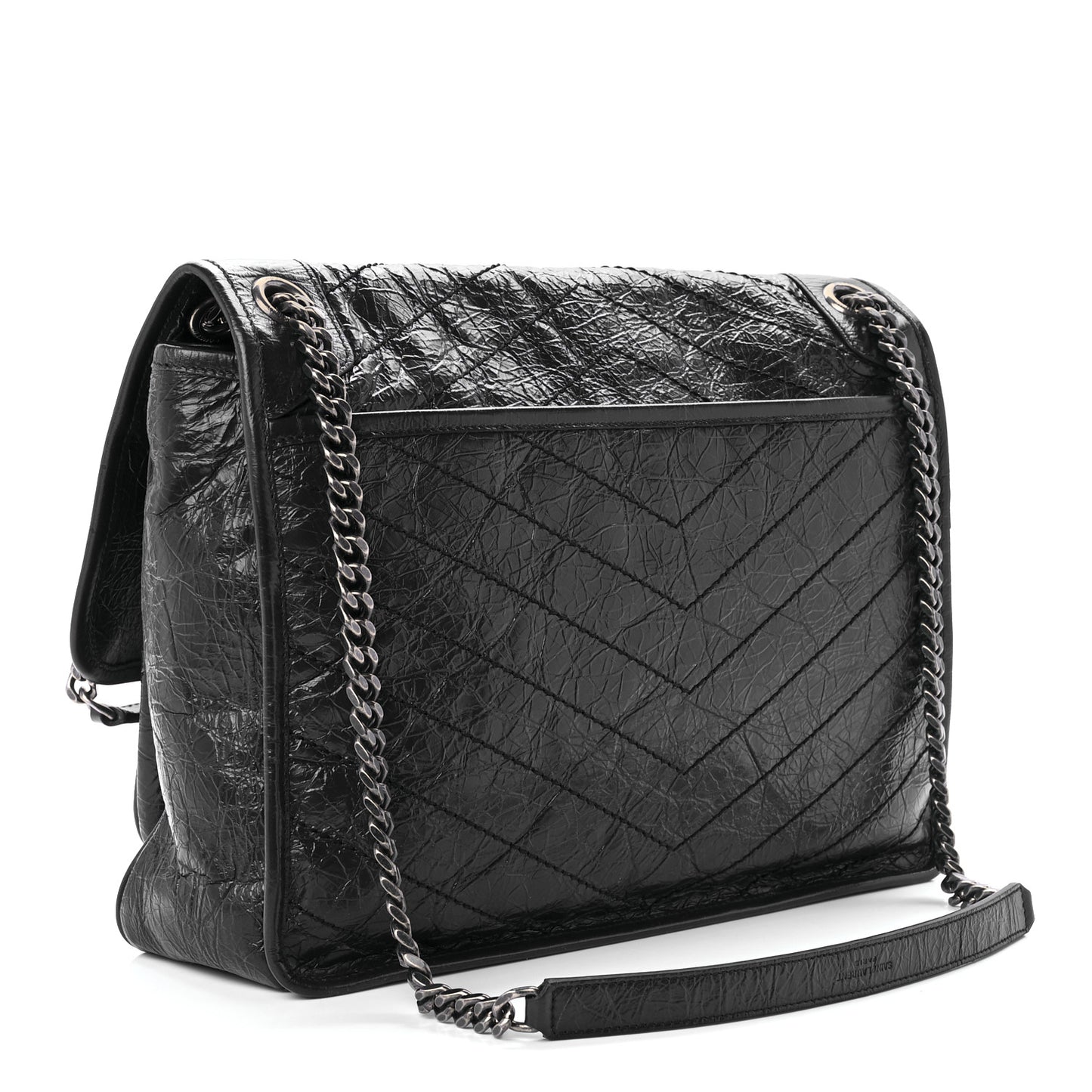 Crinkled Calfskin Matelasse Monogram Large Niki Chain Satchel Deep Marine