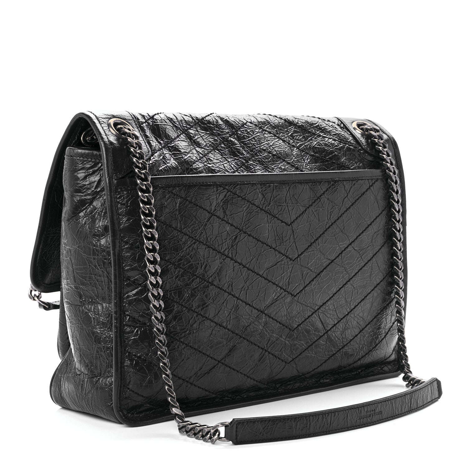 Saint Laurent Crinkled Calfskin Matelasse Monogram Large Niki Chain Satchel Deep Marine 2 of 11