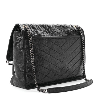Saint Laurent Crinkled Calfskin Matelasse Monogram Large Niki Chain Satchel Deep Marine 2 of 11