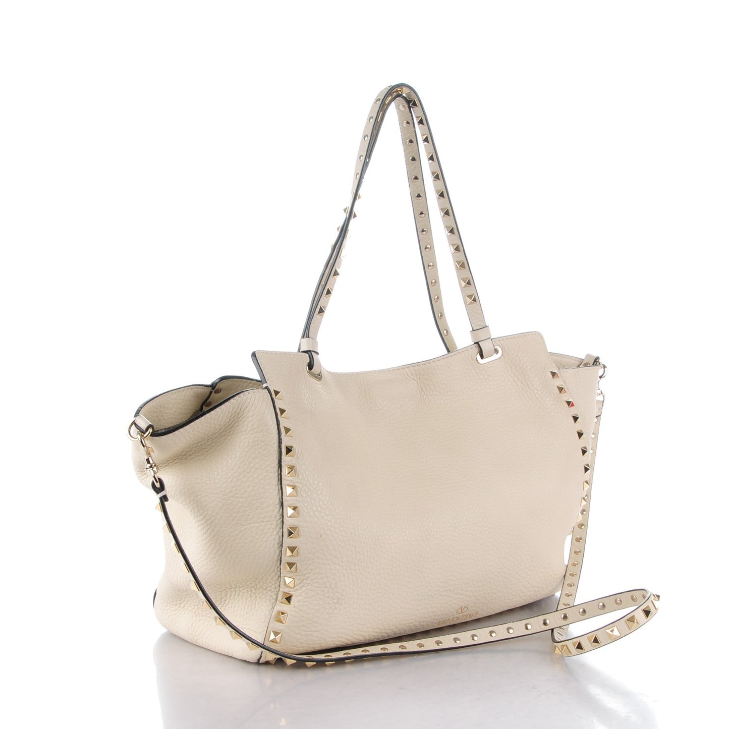 Grained Calfskin Medium Rockstud Tote Ivory