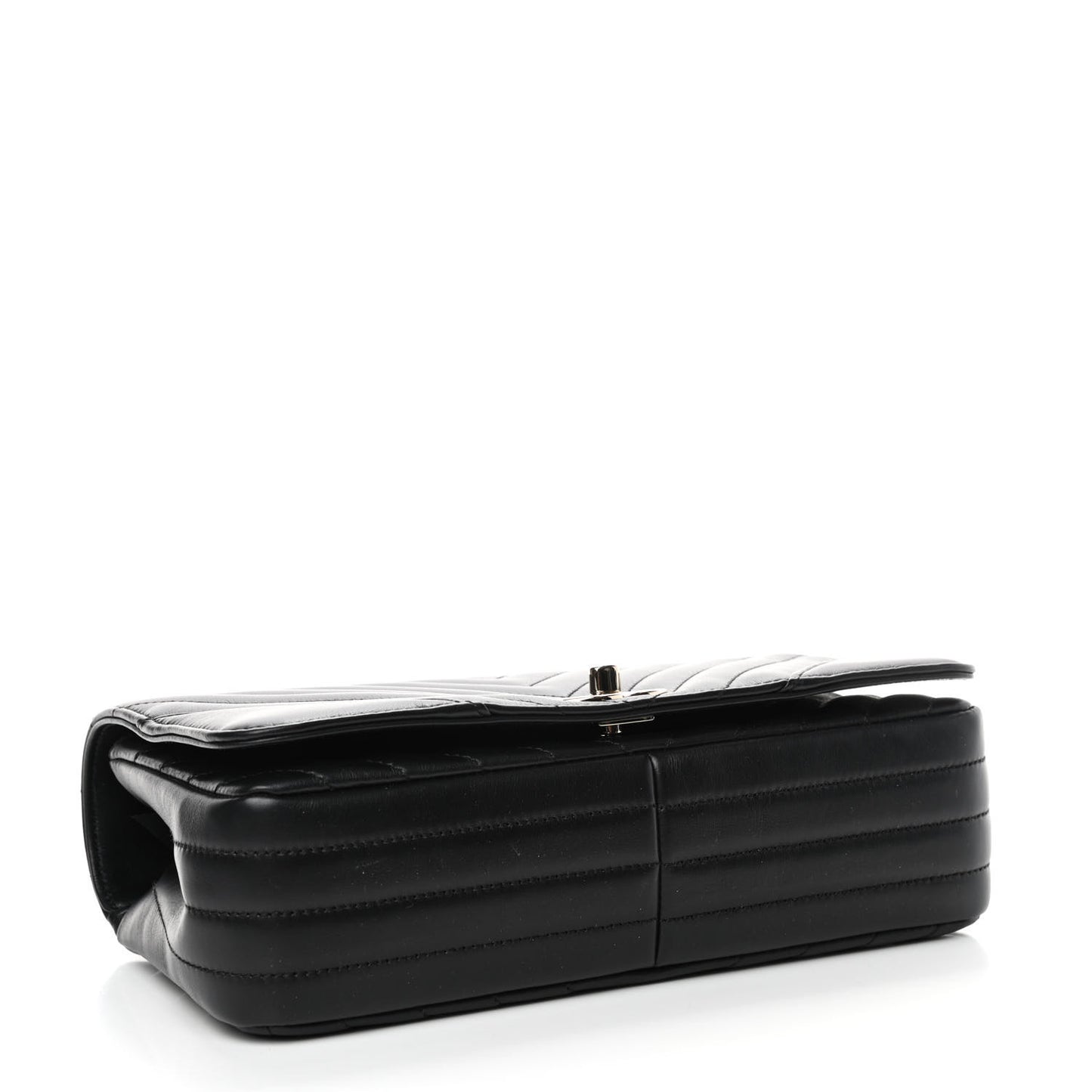 Calfskin Chevron Quilted Small Statement Flap Black