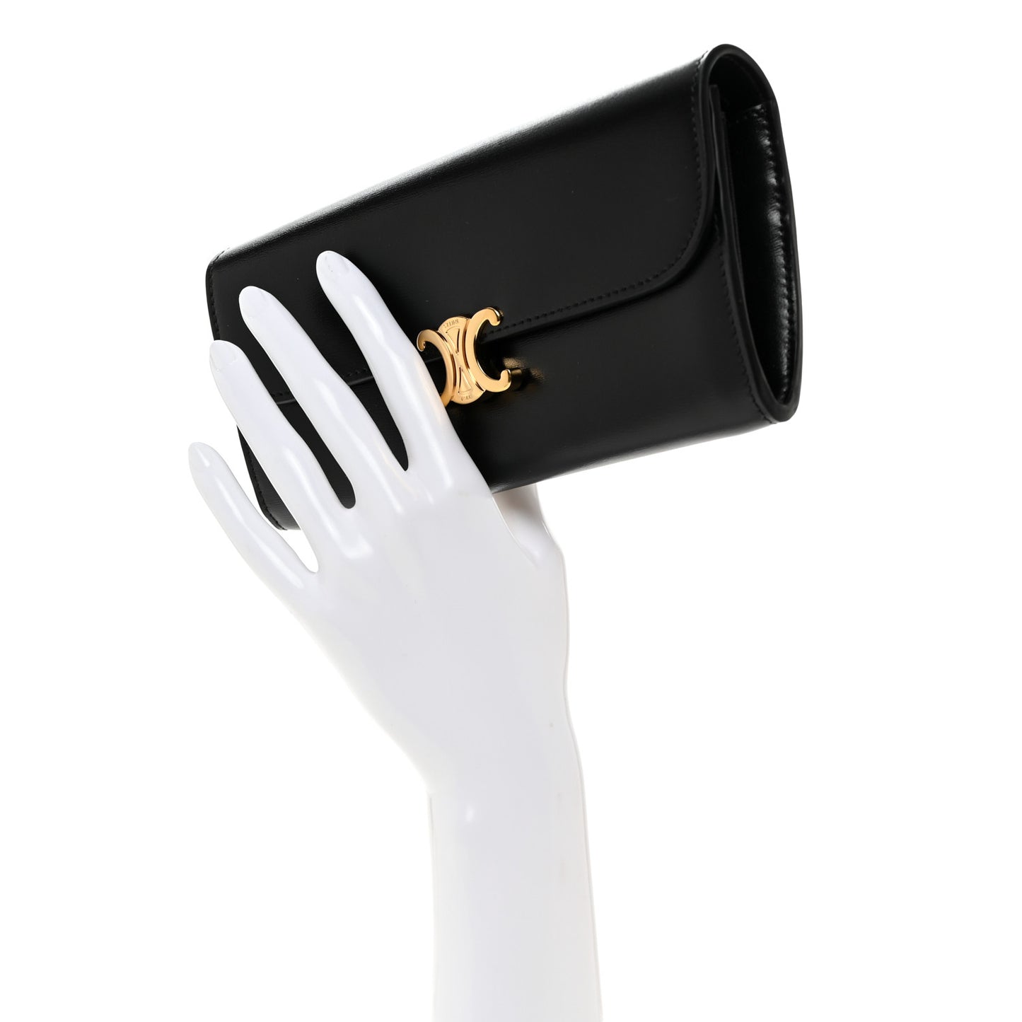 Shiny Calfskin Long Triomphe Wallet Black