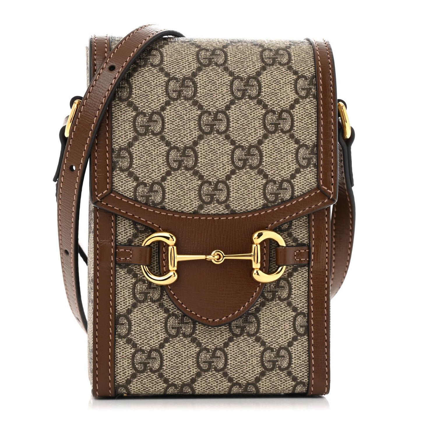 GG Supreme Monogram Mini Horsebit 1955 Crossbody Bag Beige Brown Sugar
