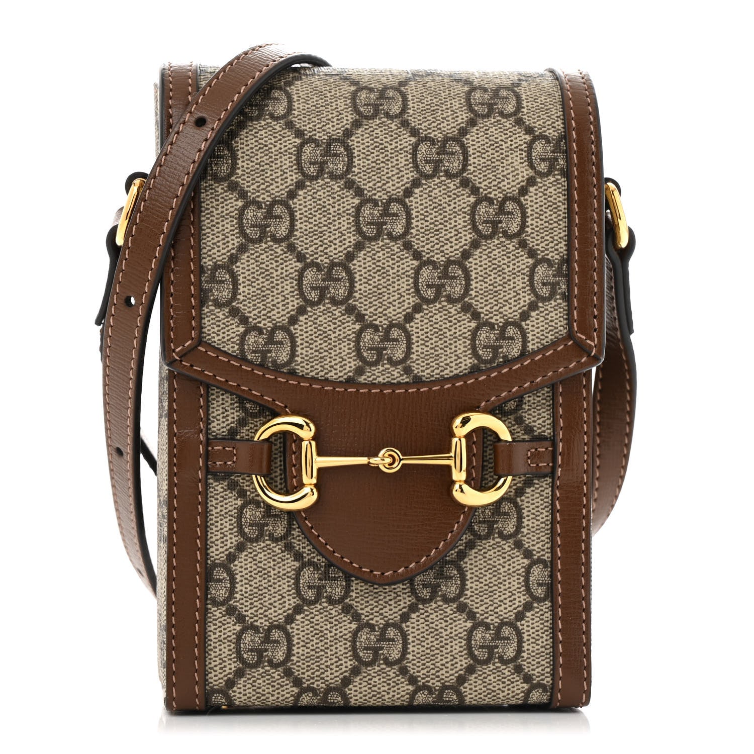 Gucci GG Supreme Monogram Mini Horsebit 1955 Crossbody Bag Beige Brown Sugar 1 of 11