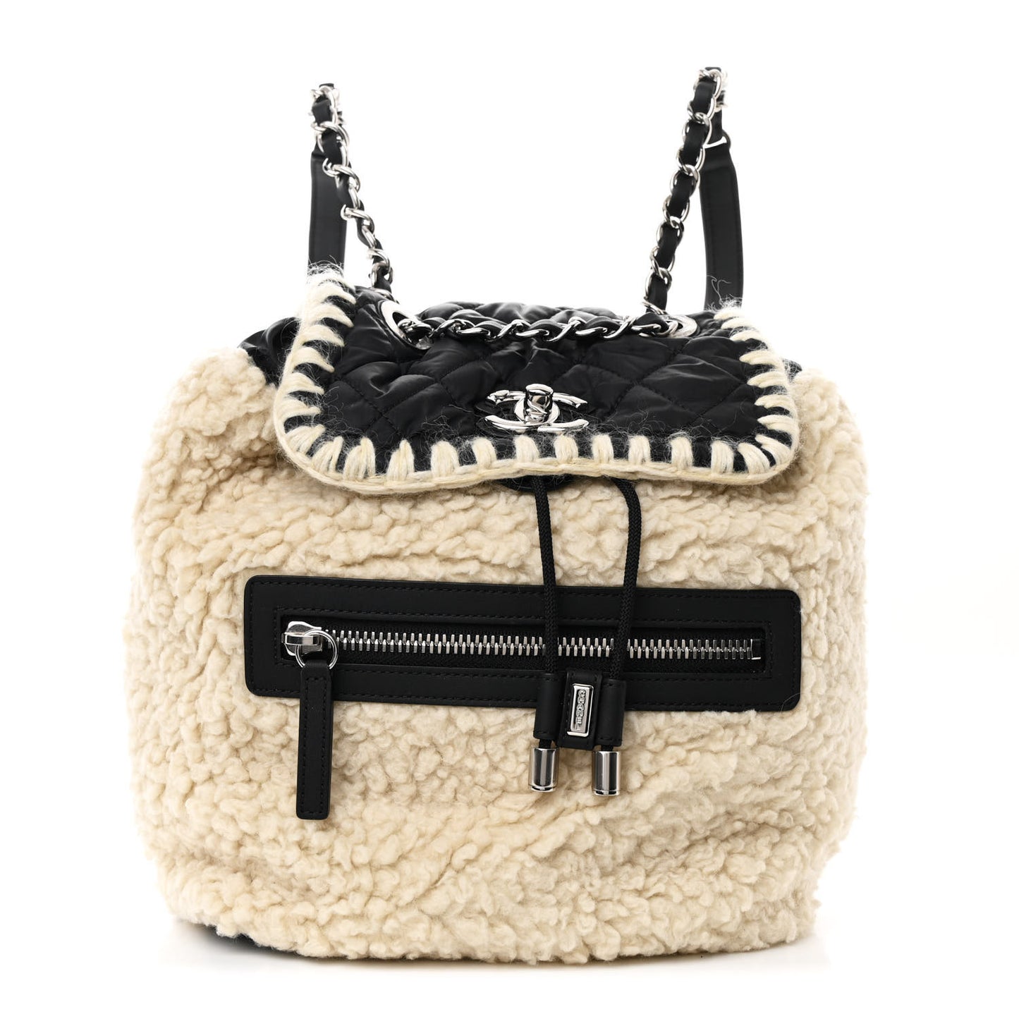 Wool Nylon Quilted Coco Neige Backpack Black Ecru