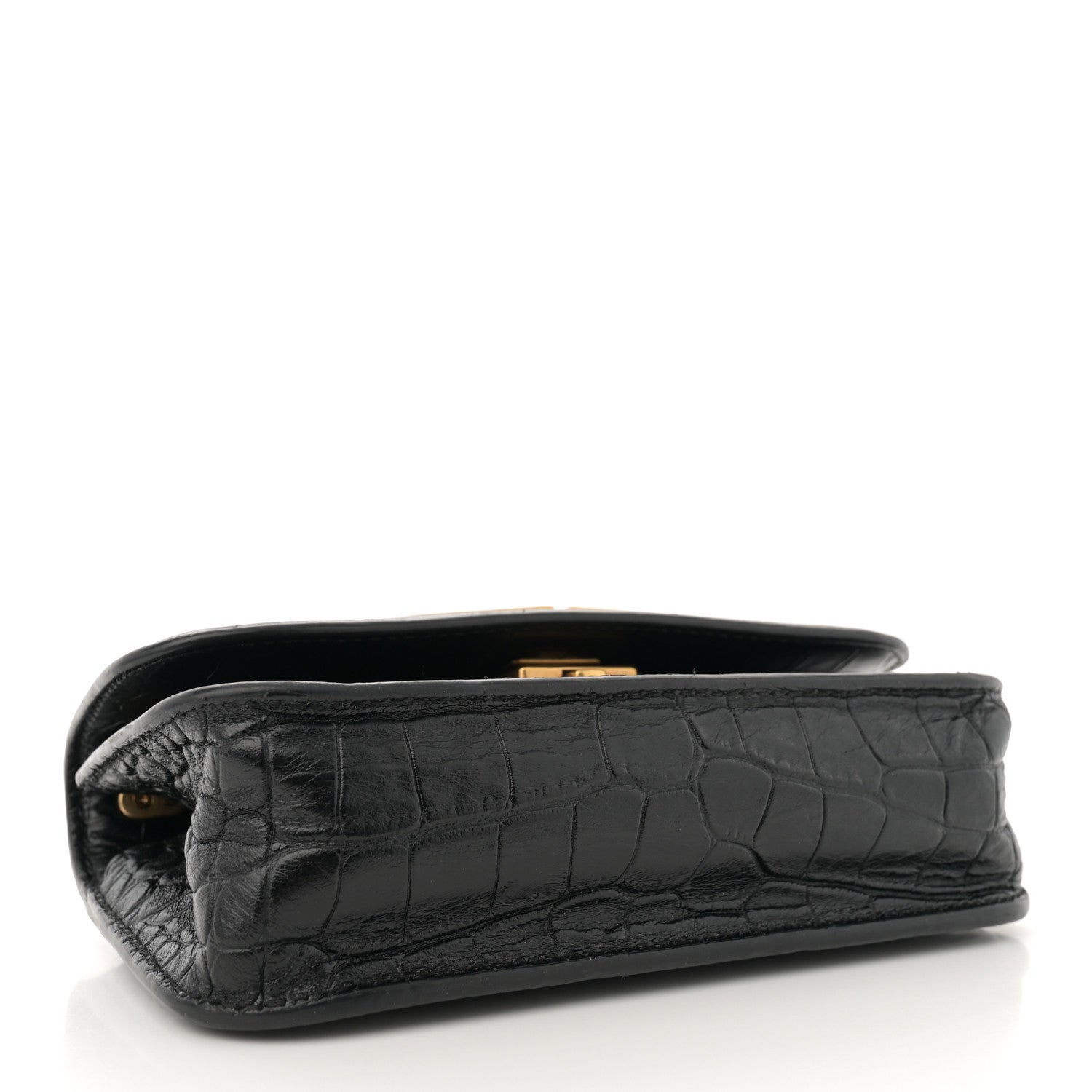 Balenciaga Extra Supple Calfskin Crocodile Embossed Gossip Wallet On Chain Black 4 of 11