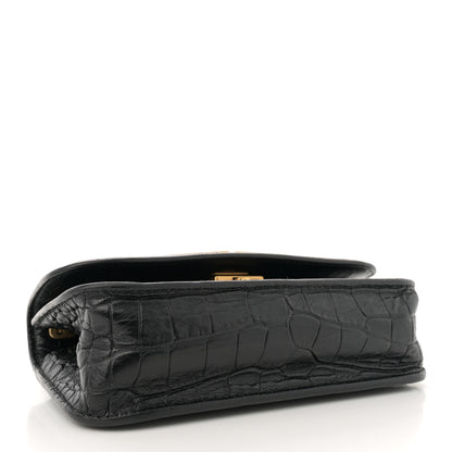 Balenciaga Extra Supple Calfskin Crocodile Embossed Gossip Wallet On Chain Black 4 of 11