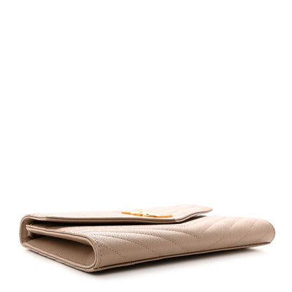 Saint Laurent Grain De Poudre Matelasse Chevron Monogram Envelope Clutch Dark Beige 4 of 8