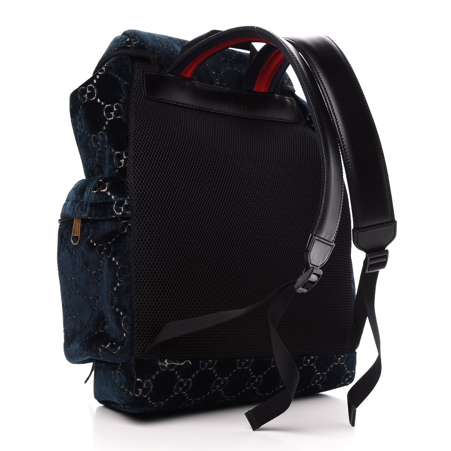 Velvet GG Monogram Web Medium Double Buckle Backpack Blue Beige Black