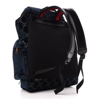 Gucci Velvet GG Monogram Web Medium Double Buckle Backpack Blue Beige Black 2 of 9
