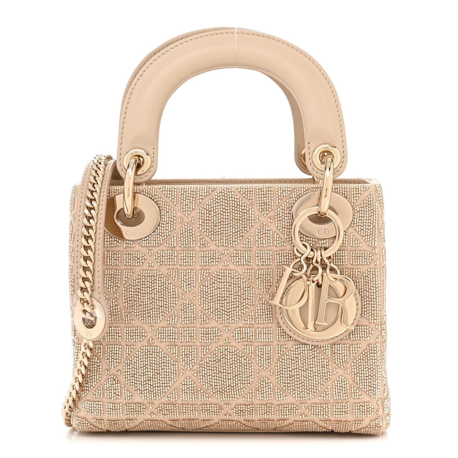 Christian Dior Lambskin Cannage Beaded Embroidered Mini Lady Dior Caramel Beige 1 of 10
