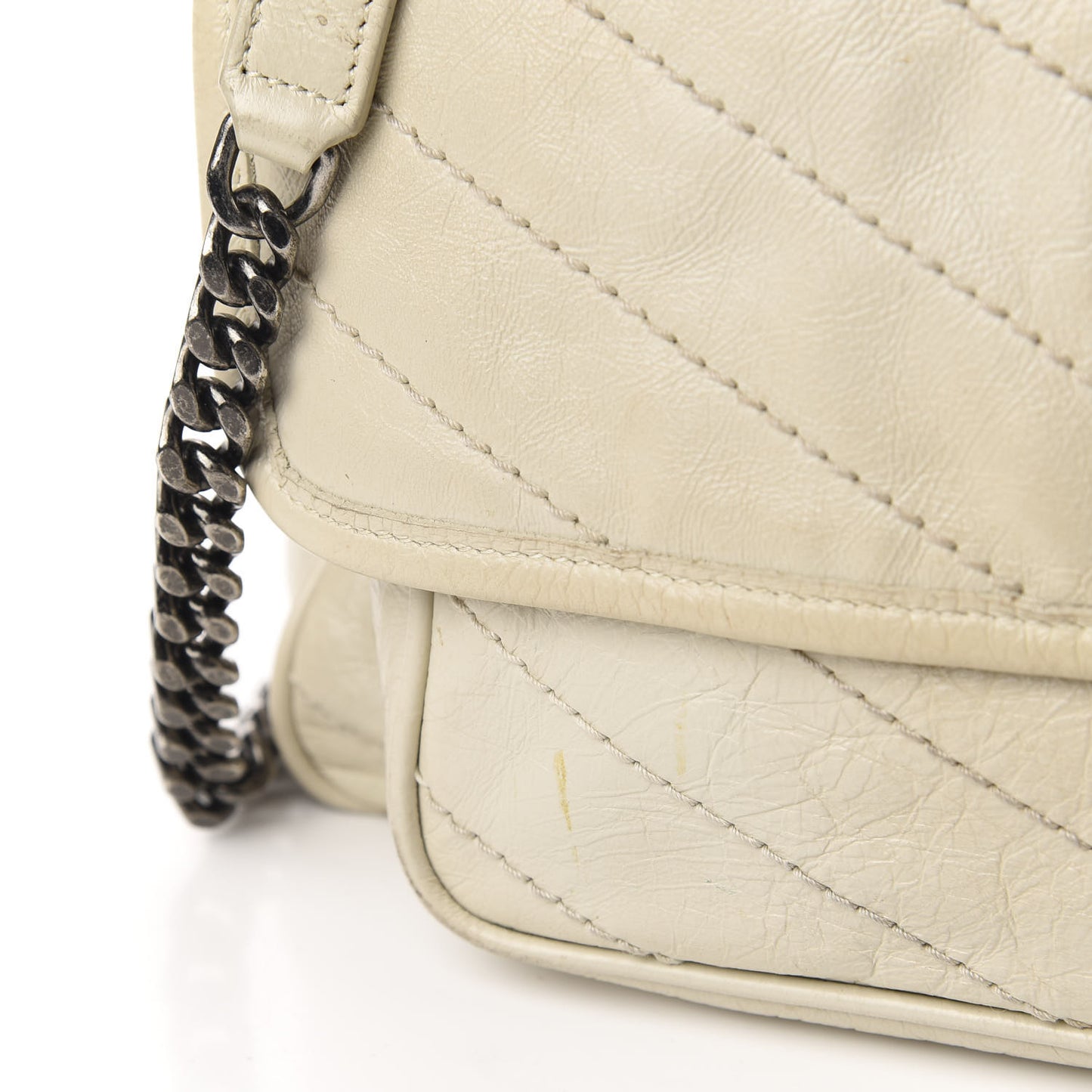 Crinkled Calfskin Matelasse Monogram Medium Niki Chain Satchel Ivory