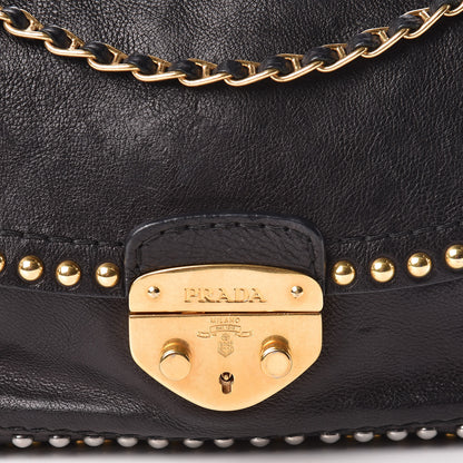 Prada Glace Calf Studded Pushlock Chain Shoulder Bag Black 12 of 12