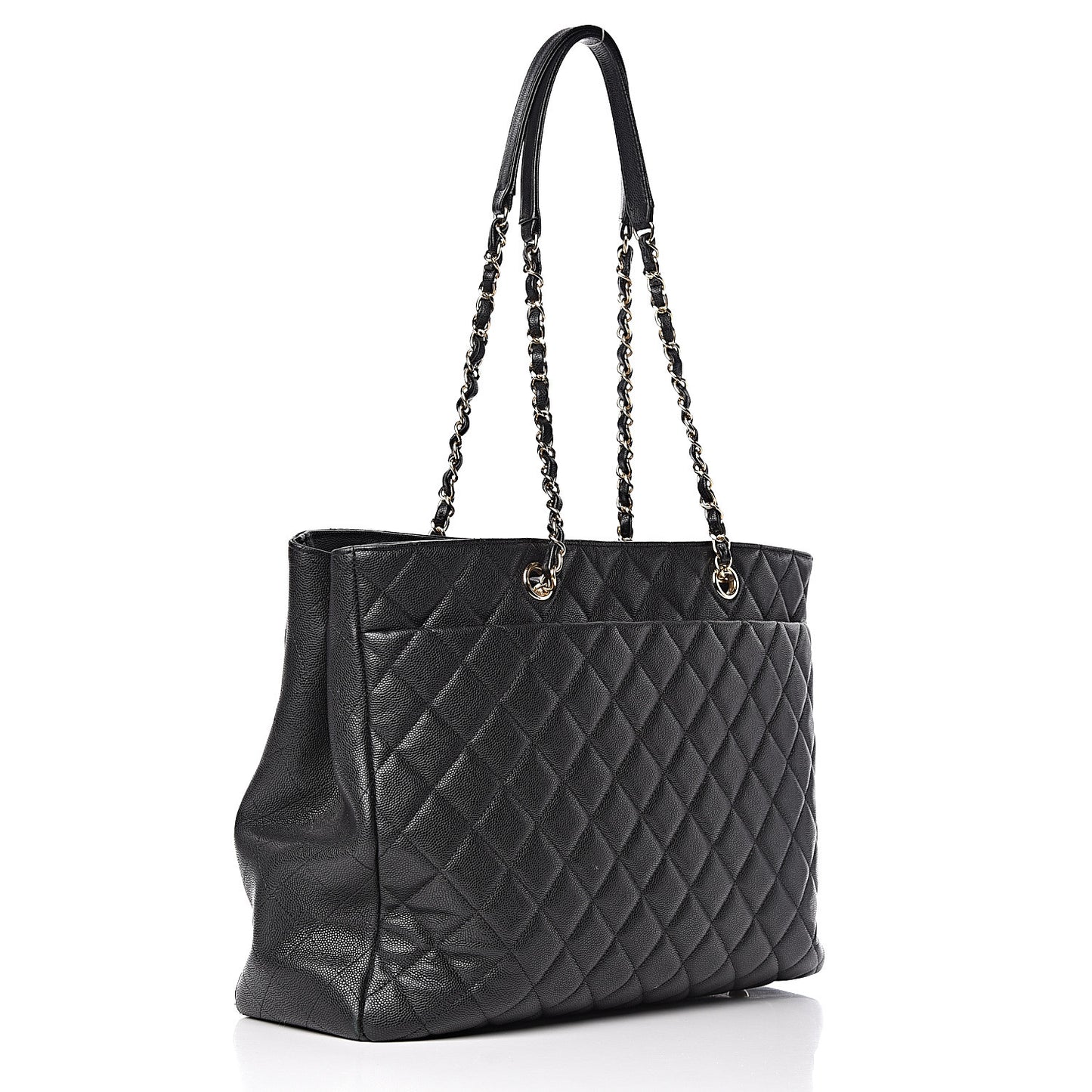 Caviar Quilted Large Shopping Tote Black