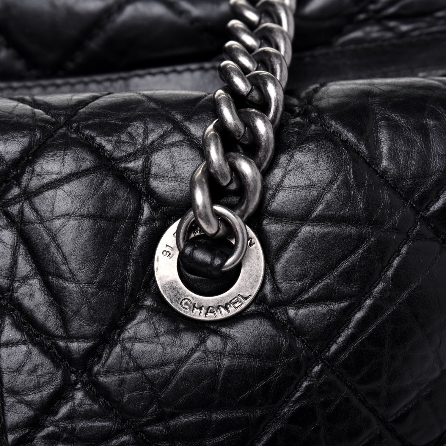 Chanel Aged Calfskin Quilted Large Secret Tag Bowling Bag Black 22 of 27