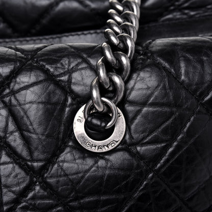 Chanel Aged Calfskin Quilted Large Secret Tag Bowling Bag Black 22 of 27
