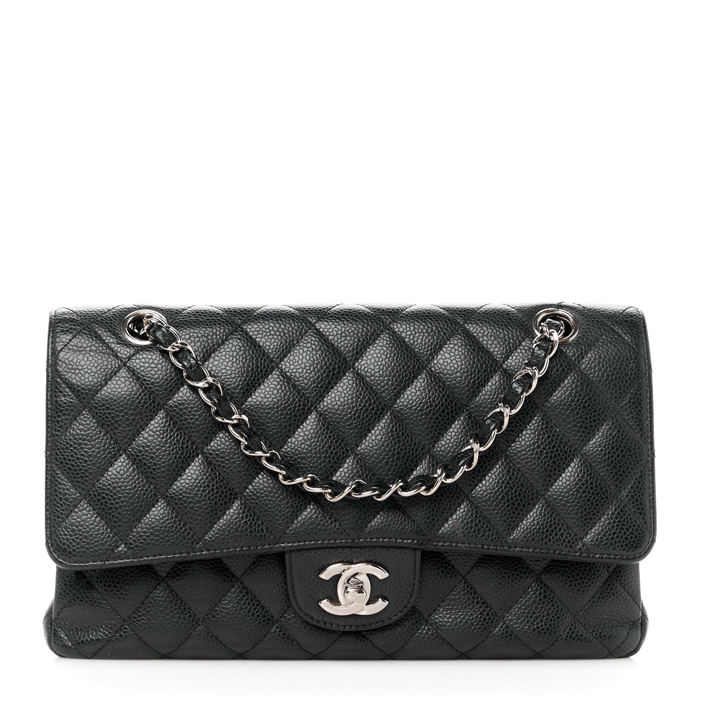 Caviar Quilted Medium Double Flap Black