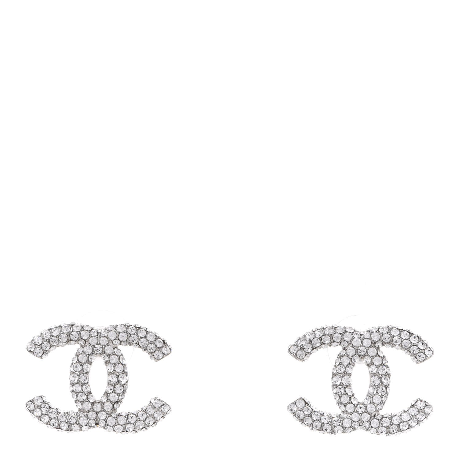 Chanel Crystal CC Treasure Chest Earrings Silver 1 of 5