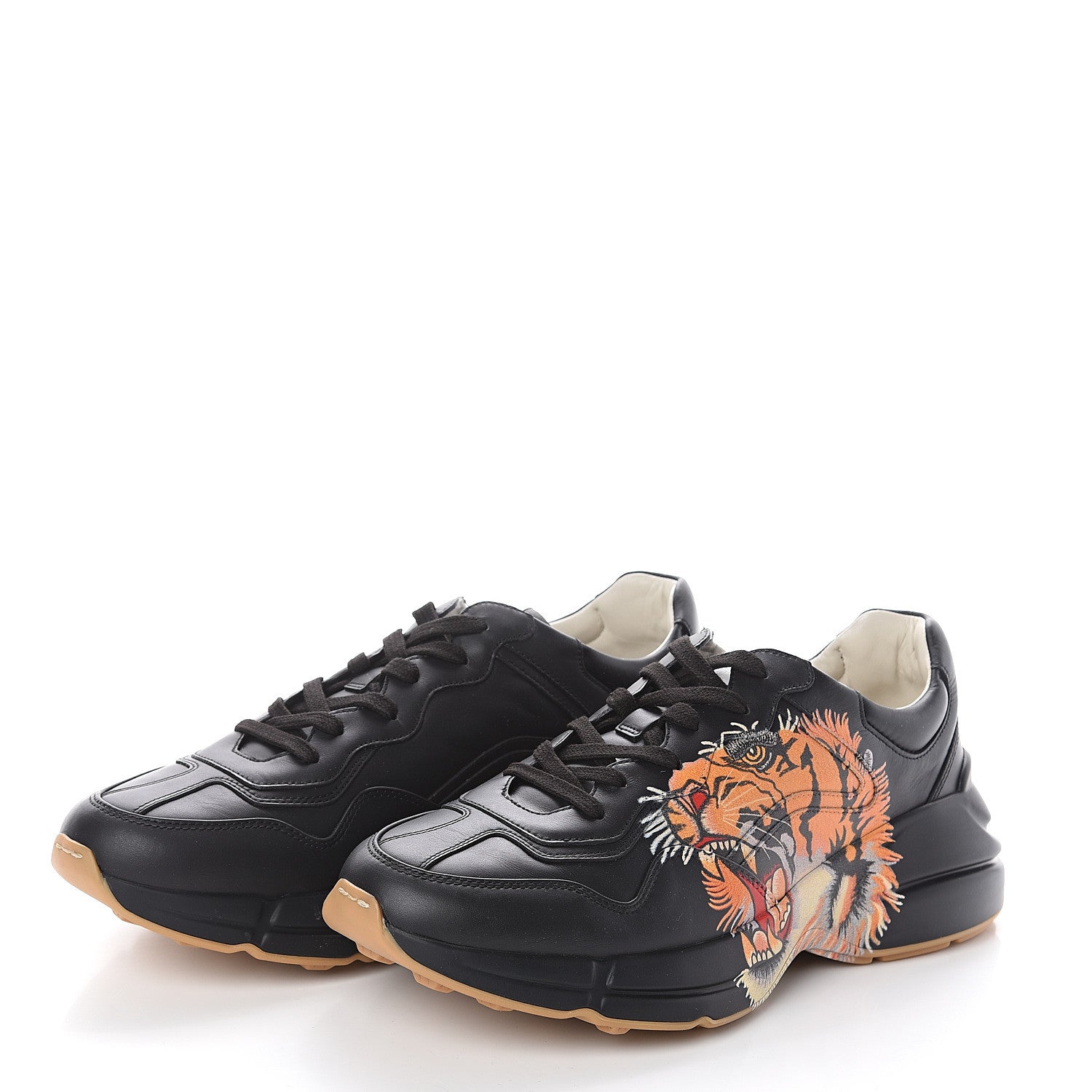 Gucci Calfskin Tiger Print Mens Rhyton Sneakers 10 Black 3 of 7