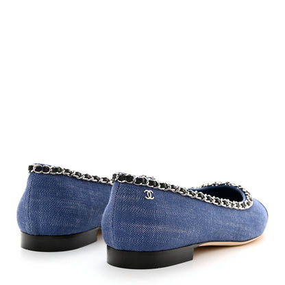 Chanel Fabric Grosgrain Chain Cap Toe Flats 39 Blue Black 4 of 9