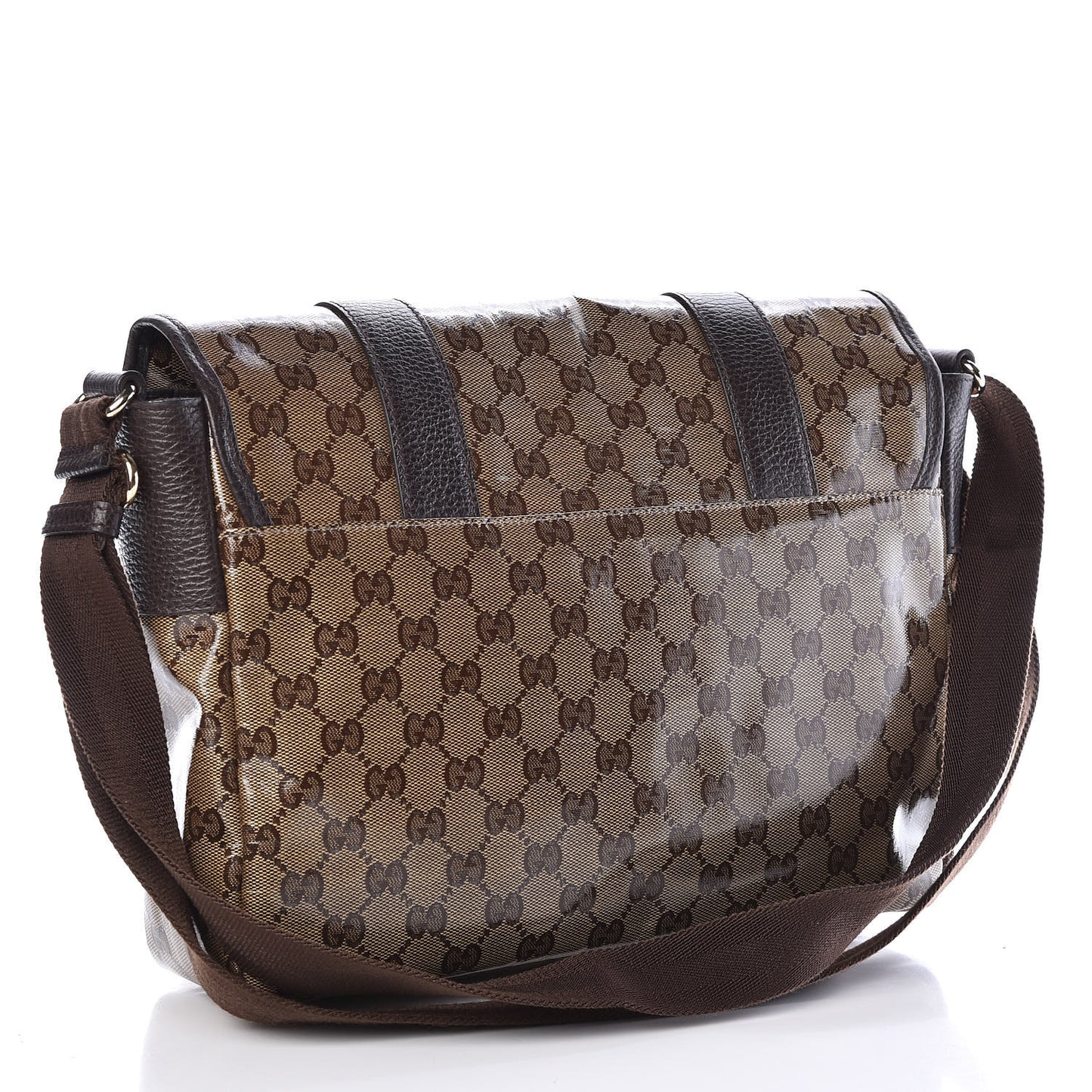 Crystal Monogram Medium Double Buckle Flap Messenger Beige Dark Brown