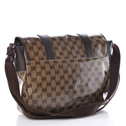 Gucci Crystal Monogram Medium Double Buckle Flap Messenger Beige Dark Brown 3 of 10