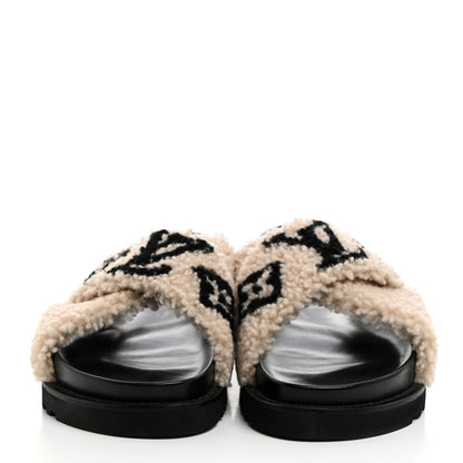 Louis Vuitton Shearling Calfskin Paseo Flat Comfort Sandal 41 Beige 2 of 8