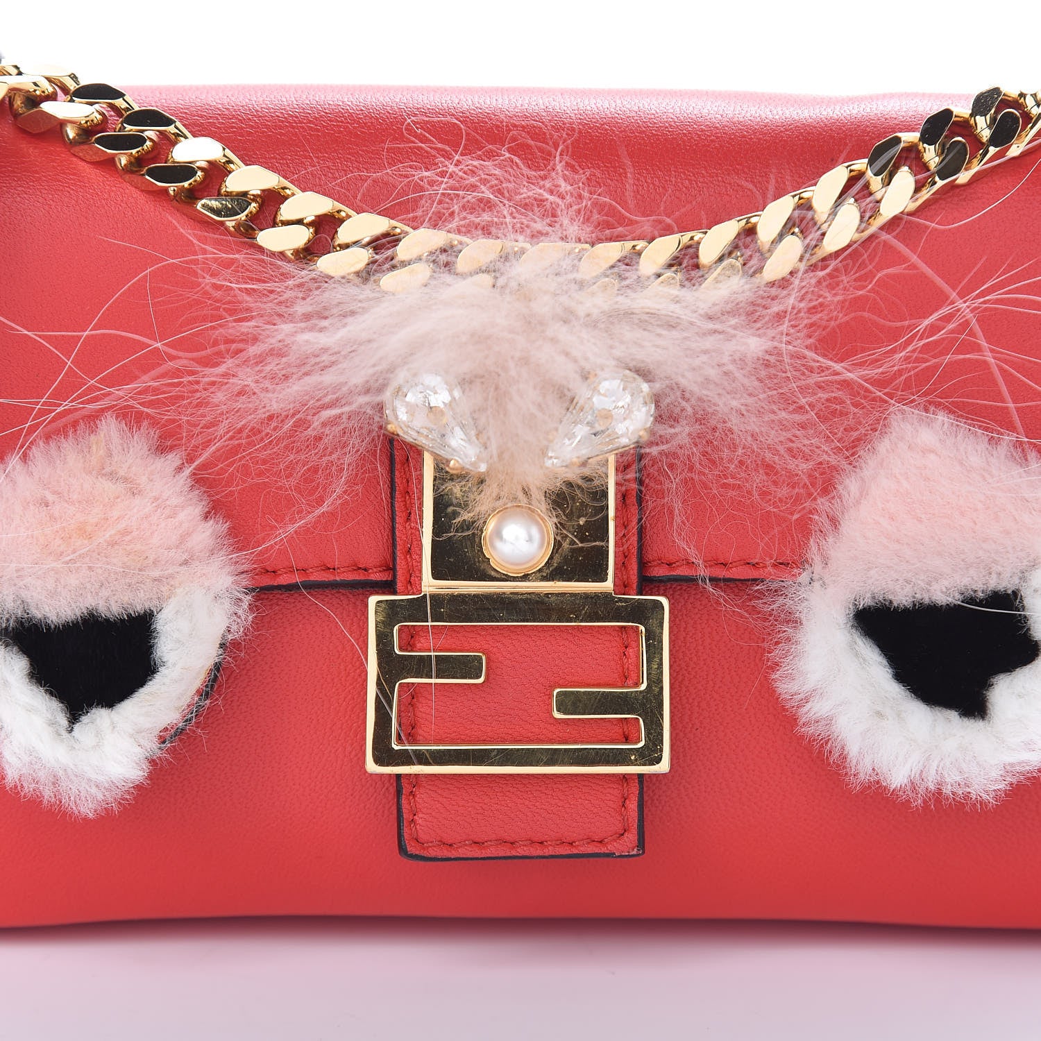 Fendi Nappa Rabbit Fox Fur Micro Buggie Baguette Fiamma Rosa 10 of 15