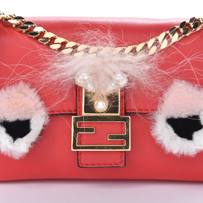 Fendi Nappa Rabbit Fox Fur Micro Buggie Baguette Fiamma Rosa 10 of 15